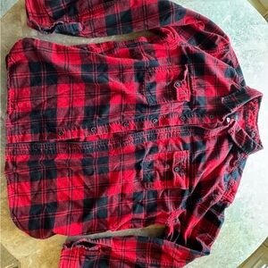 Plaid Long Sleeve Shirt - Red and Black